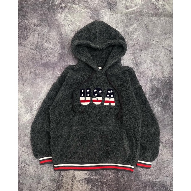 Usa sherpa fleece hoodie/Sherpa jacket/hoodie full sherpa/hoodie sherpa luar