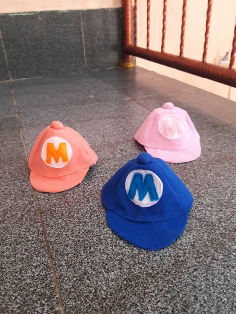 Topi mario lucu, inisial bisa dirubah / pilih warna dicatatan pembeli / baju kucing lucu