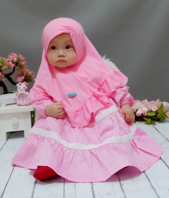 BAJU GAMIS ANAK LUCU POLKADOT KATUN JEPANG ORI 6BLN-5THN PINK