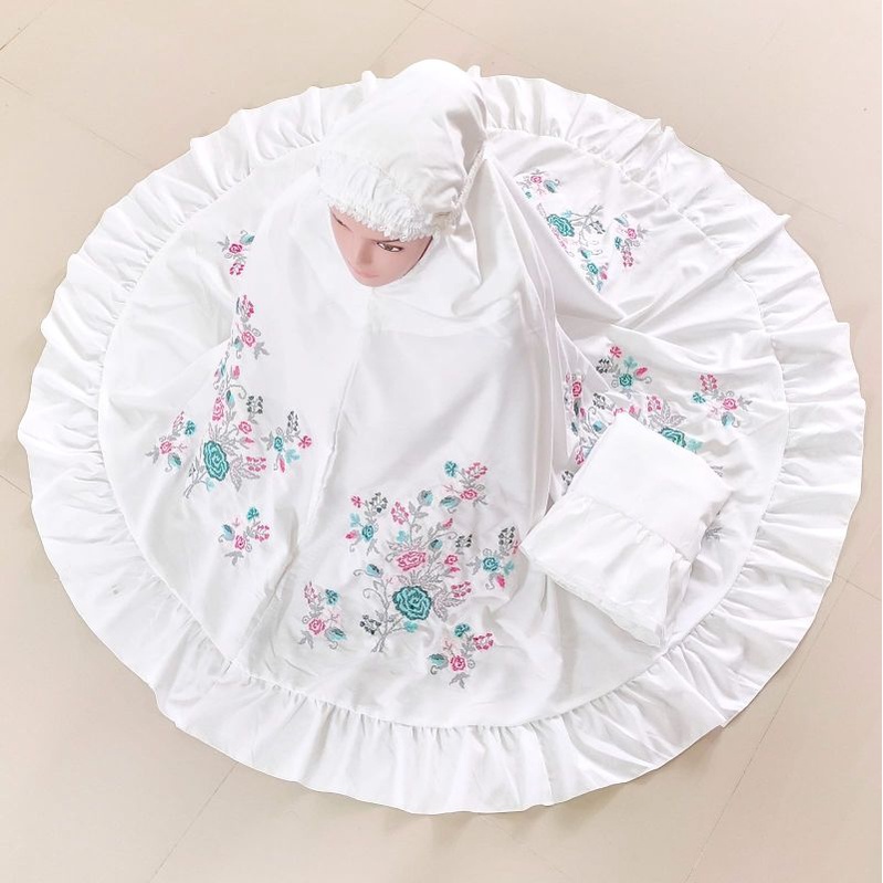 Mukena khadijah Bordir Strimin ( kristik ) Rempel khas Bukittinggi / Padang bahan Katun Mikro