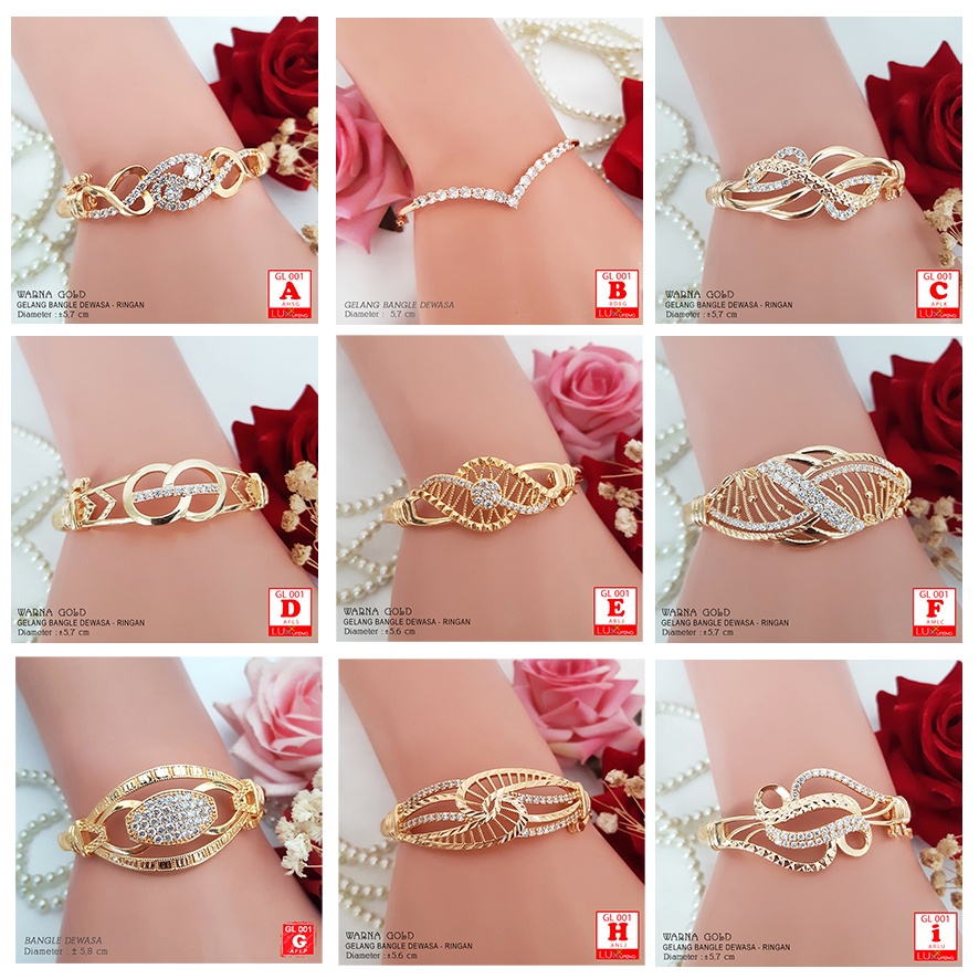 s GL 001 Gelang  Bangkok Dewasa Mata Sirkon Model Fuji Aurel Perhiasan Lapis Emas 18K Imitasi Bangle