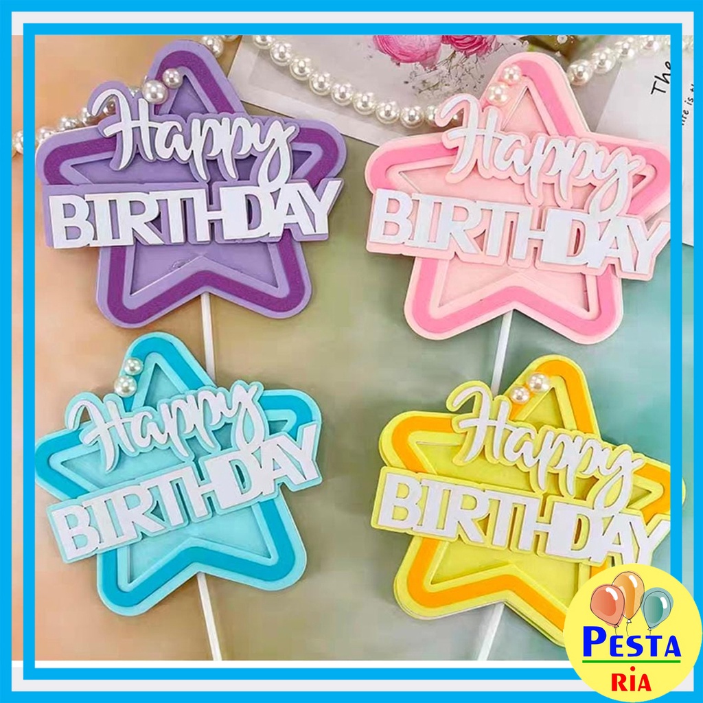 Murah!! (1Pcs) Cake topper Hbd Motif Bintang, cake topper ulangtahun, tusukan kue, cake topper