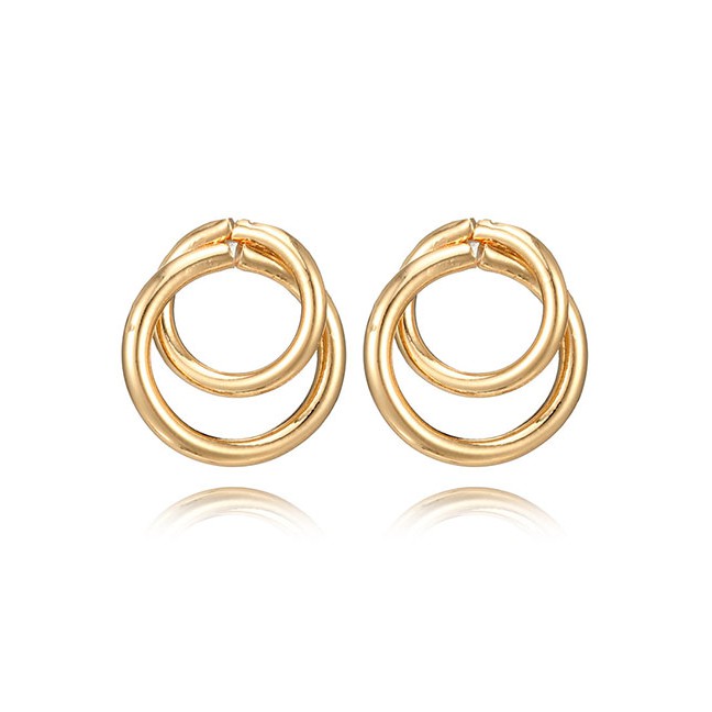 LRC Anting Tusuk Fashion Golden Glossy Circle Cross Alloy Earrings D86802