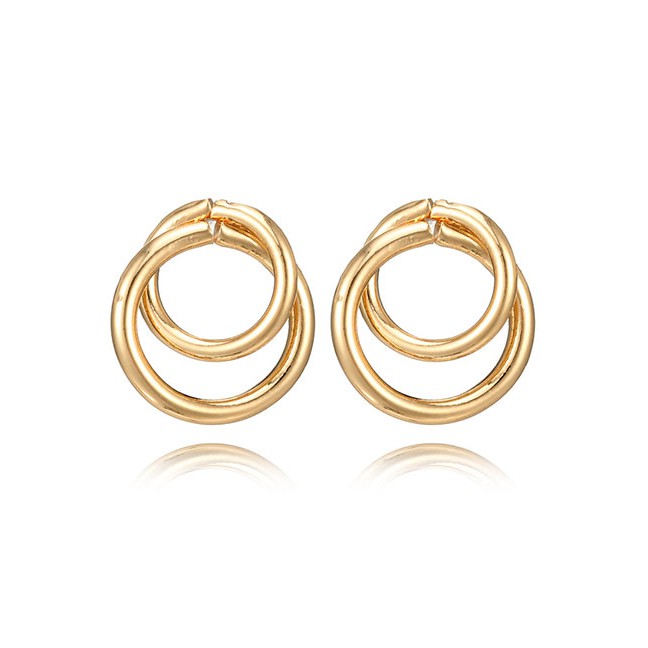 LRC Anting Tusuk Fashion Golden Glossy Circle Cross Alloy Earrings D86802