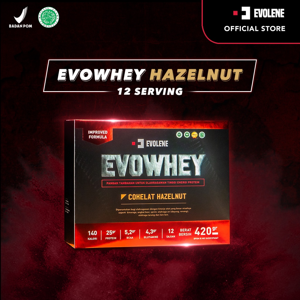 Evowhey Hazelnut 12s - Suplemen fitness pembentuk Otot - Defisit kalori - Susu Protein - Suplemen Fitness - Minuman Protein - Suplemen Workout Evolene Evoline Evolen