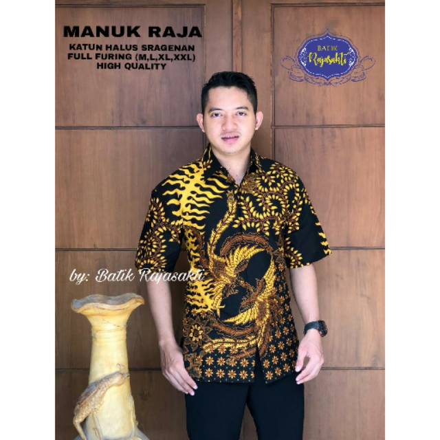 Batik Solo MANUK RAJA Kemeja Pria Katun Halus Sragenan Full Furing