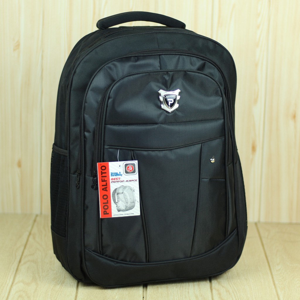 Tas Fashion Pria Ransel Alfito Polos Hitam Back Pack Laptop Cowok Kece