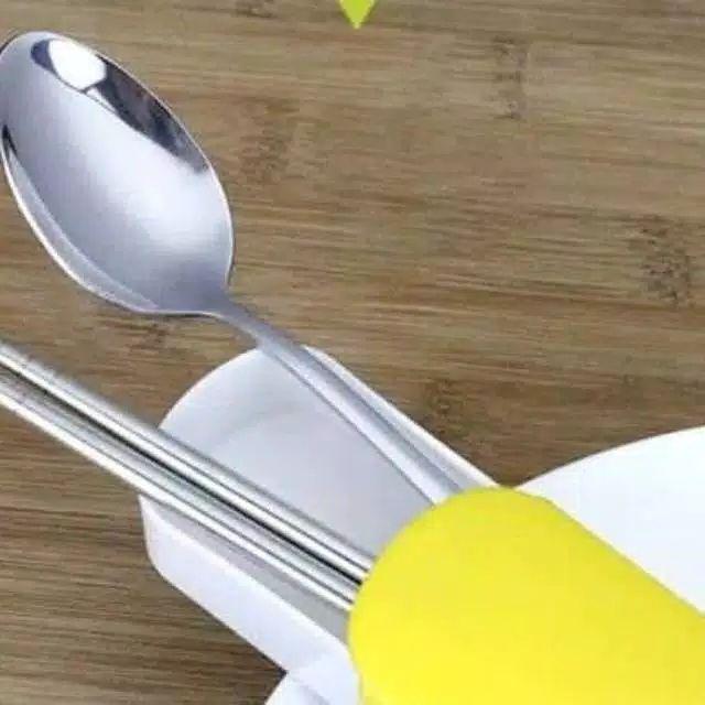Sendok Set Stainless Steel /alat Makan Sendok Bekal ( Sendok + Garpu + Sumpit ) Termurah