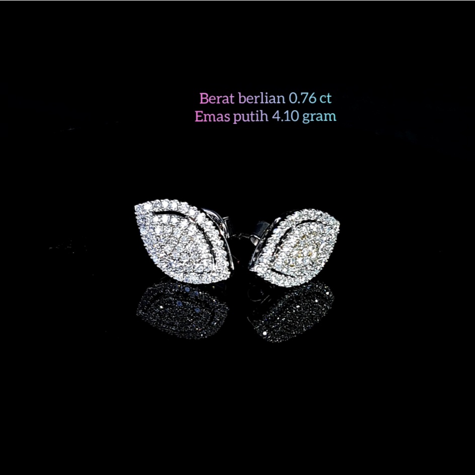 Anting giwang tusuk berlian asli 0.76 ct bahan emas putih kode 1102