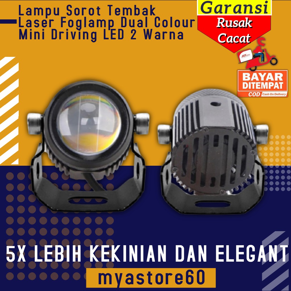 Lampu Sorot Tembak Laser Foglamp Dual Colour Mini Driving LED 2 Warna Aksesoris Variasi Motor