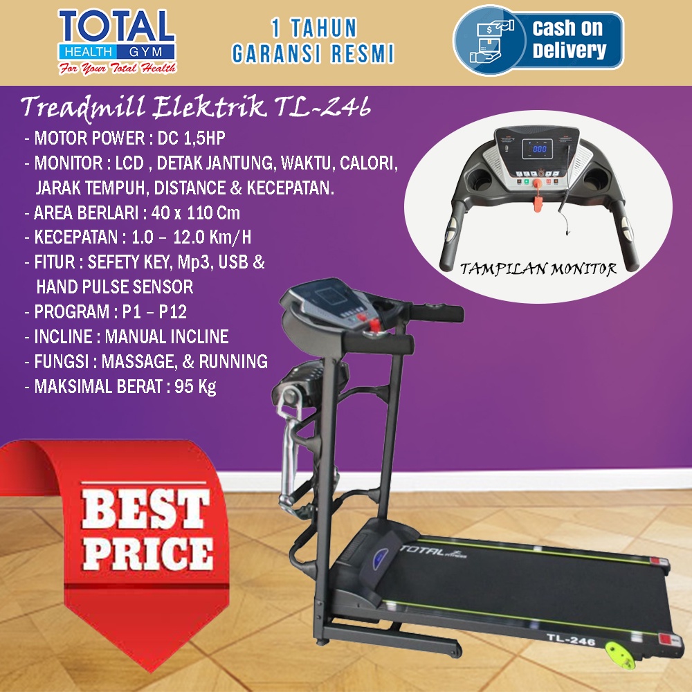 SALE Alat fitness treadmill elektrik TL 246 treadmil listrik TOTAL FITNESS