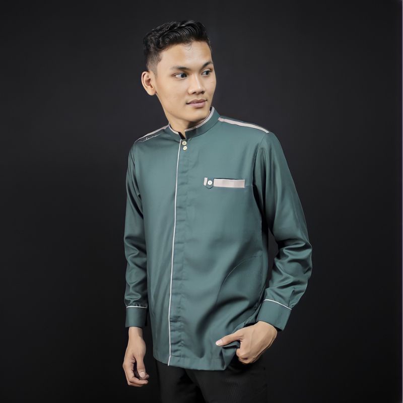 Baju Koko Cassual Hijau Botol Motif YSS