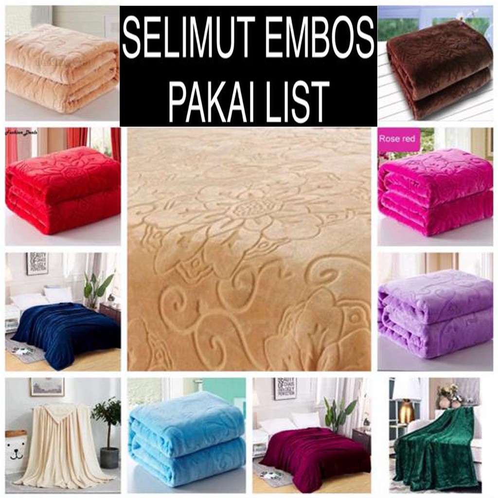 Selimut bulu Embos Polos Import(ADA LIST)FREE TAS SELIMUT