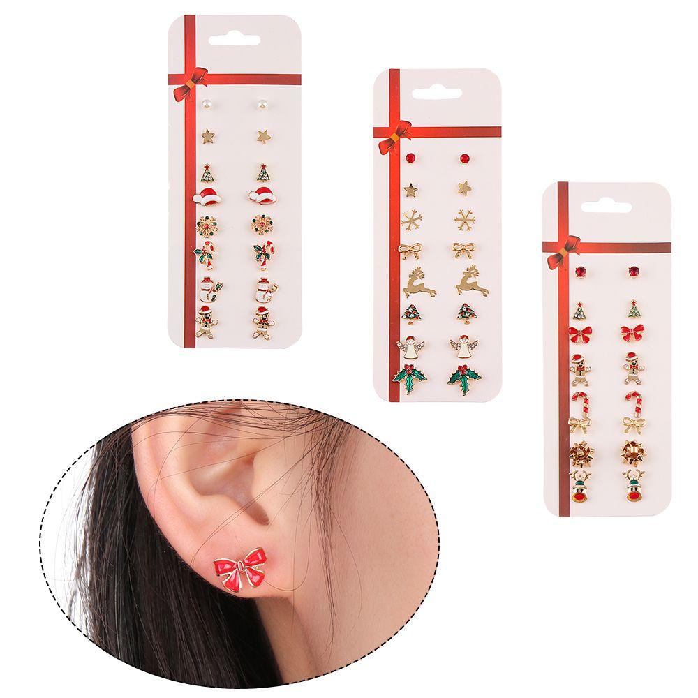 R-flower 8pasang Anting Natal Set Fashion Tahun Baru Perhiasan Aksesoris Drop Menjuntai