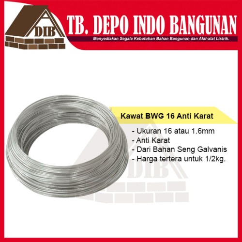 KAWAT BWG 16 SENG GALVANIS IKAT BENDRAT PUTIH 1/2KG LICIN ANTI KARAT