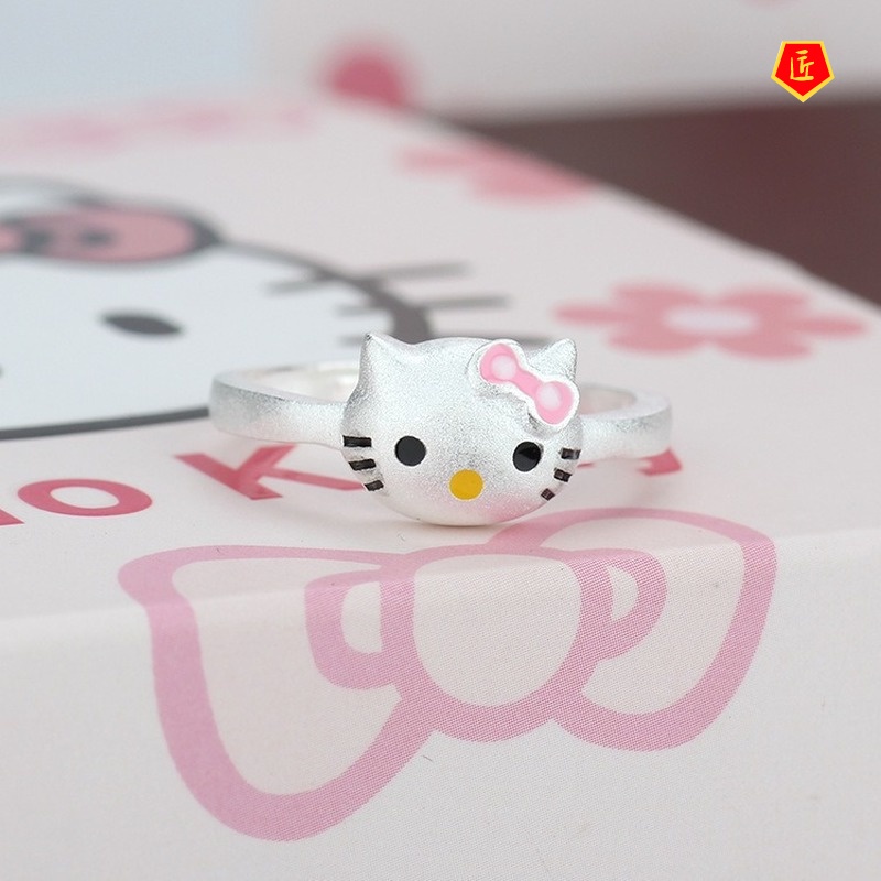 [Ready Stock]Women's Cartoon Cat Silver Ring Cute Personality