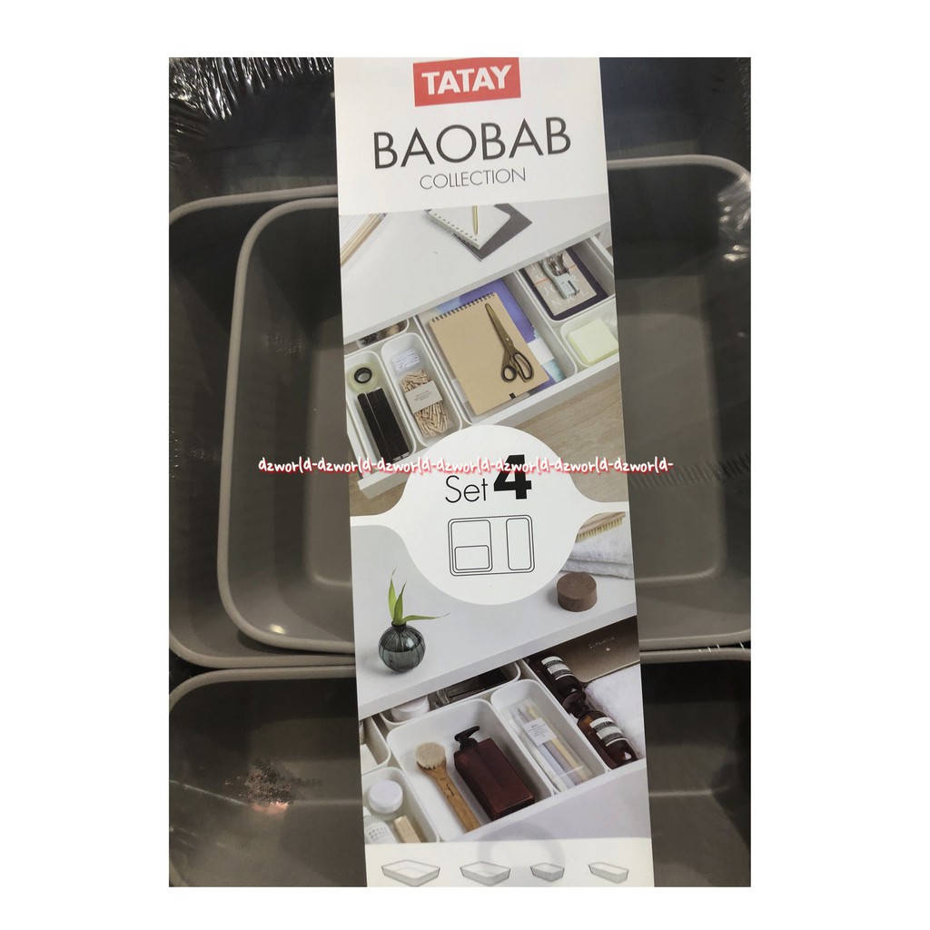 Tatay Baobab Set 4 Kotak Organizer Box White Gray Abu Kotak Perkakas