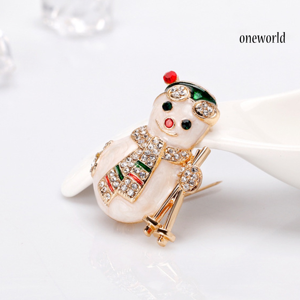 OW@ Lady Rhinestone Inlaid Christmas Snowman Enamel Brooch Pin Lapel Decor Xmas Gift