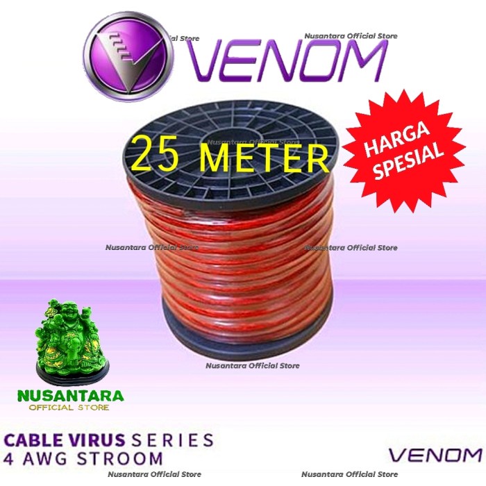ORIGINAL VENOM 4 AWG KABEL STRUM ACCU POWER AUDIO MOBIL 25 METER 4AWG