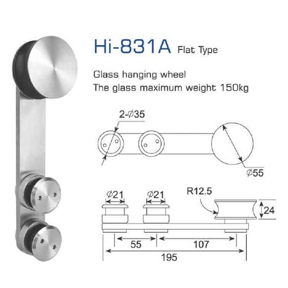 Set Roda Acc Pintu Kaca Sliding Frameless Glass Door Bracket Ke Kaca