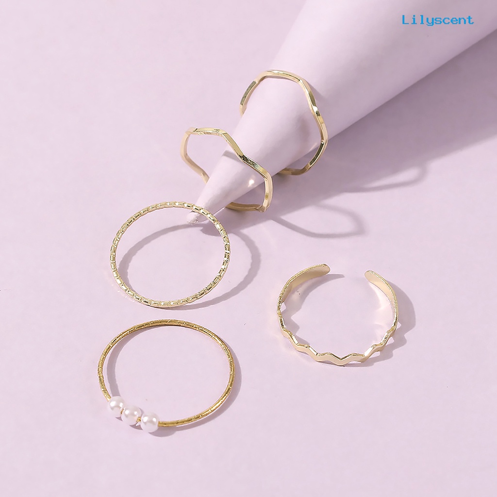 5pcs / set Cincin Buku Jari Aneka Bentuk Warna Silver Untuk Wanita