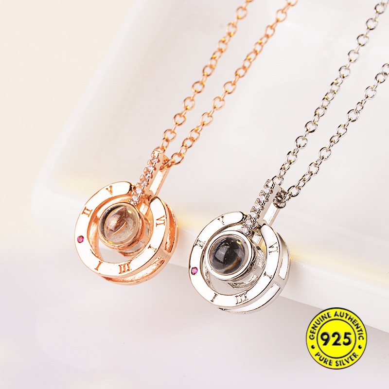 Kalung S925 Sterling Silver Liontin Berlian Bentuk Hati Warna Rose Gold Untuk Wanita
