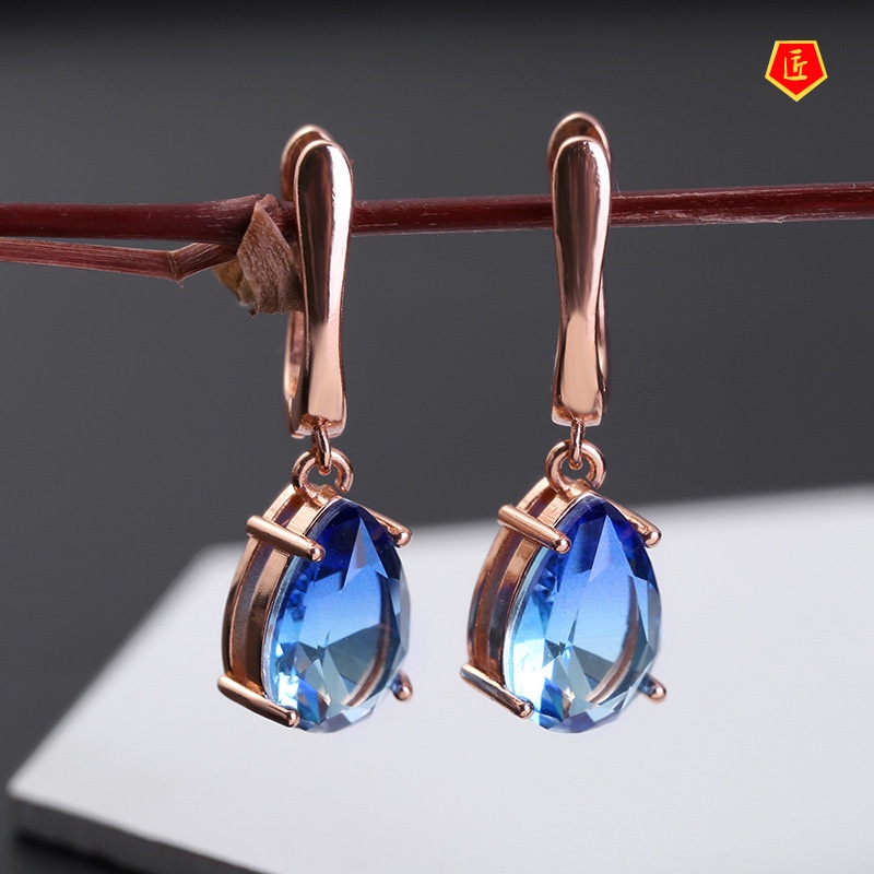 [Ready Stock]Classic Simple Elegant Tourmaline Gold Earrings for Women