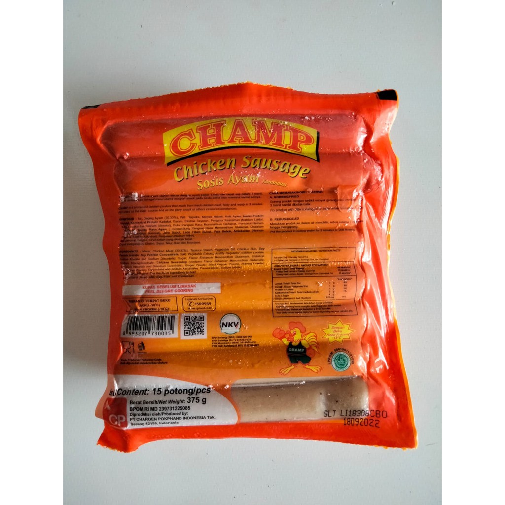 

Sosis Ayam Champ 375gr ( isi 15)