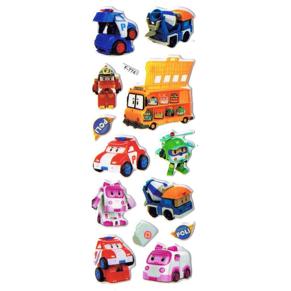 SK343 Stiker Sticker Timbul Set Strip Aneka Gambar Kartun Robocar Poli