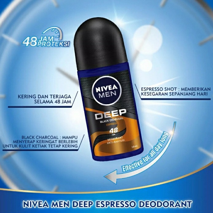 NIVEA MEN Personal Care Deodorant Deep Black Charcoal Espresso 48 JAM Roll-On 50 ml