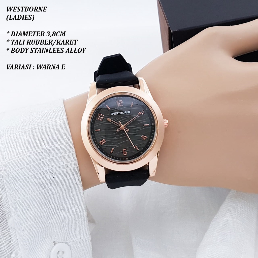 (BISA COD) JAM TANGAN WANITA WESTBORNE 1102 TALI RUBBER BODY BULAT POLOS