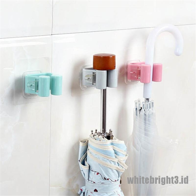 ❤White3 Warna Putih❤ 1pc Holder Sapu / Payung / Pel Model Tempel Dinding