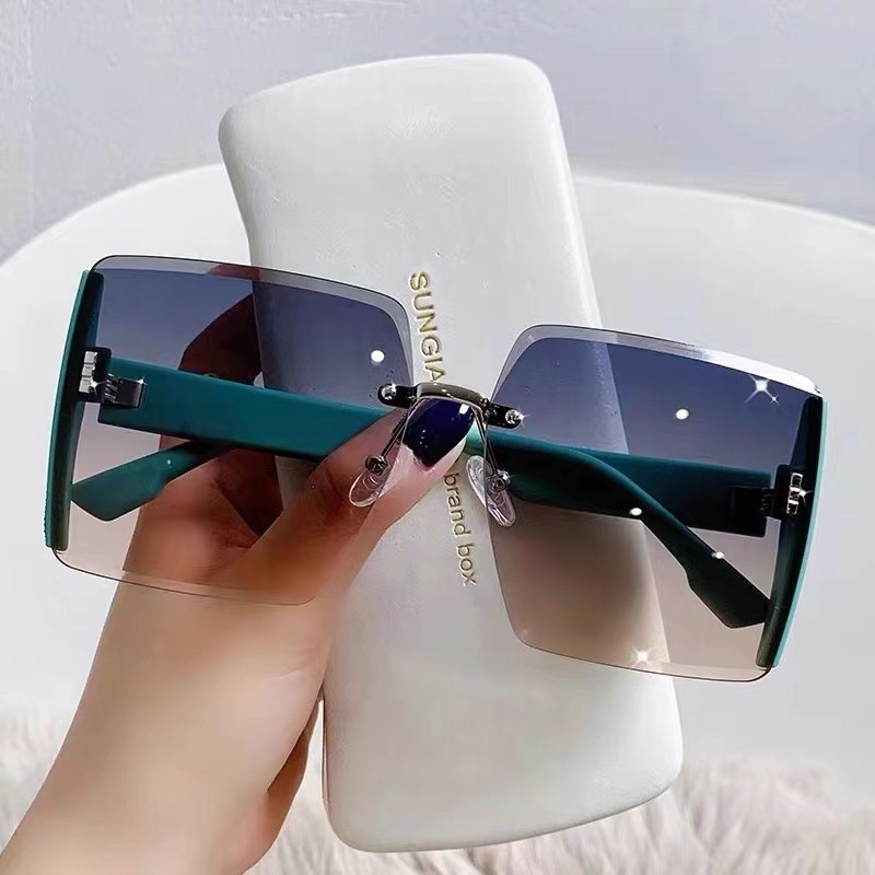 Hot Square Frame Frameless Trimmed Sunglasses Beach Fashion Shades Sunglasses Untuk Wanita