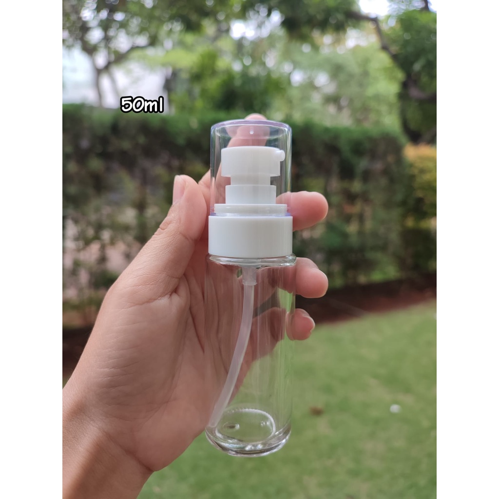 Botol Pump Kaca Bening 50ml Refill Botol Parfum Perfume Minyak Wangi Serum Hand Sanitizer Botol Koso