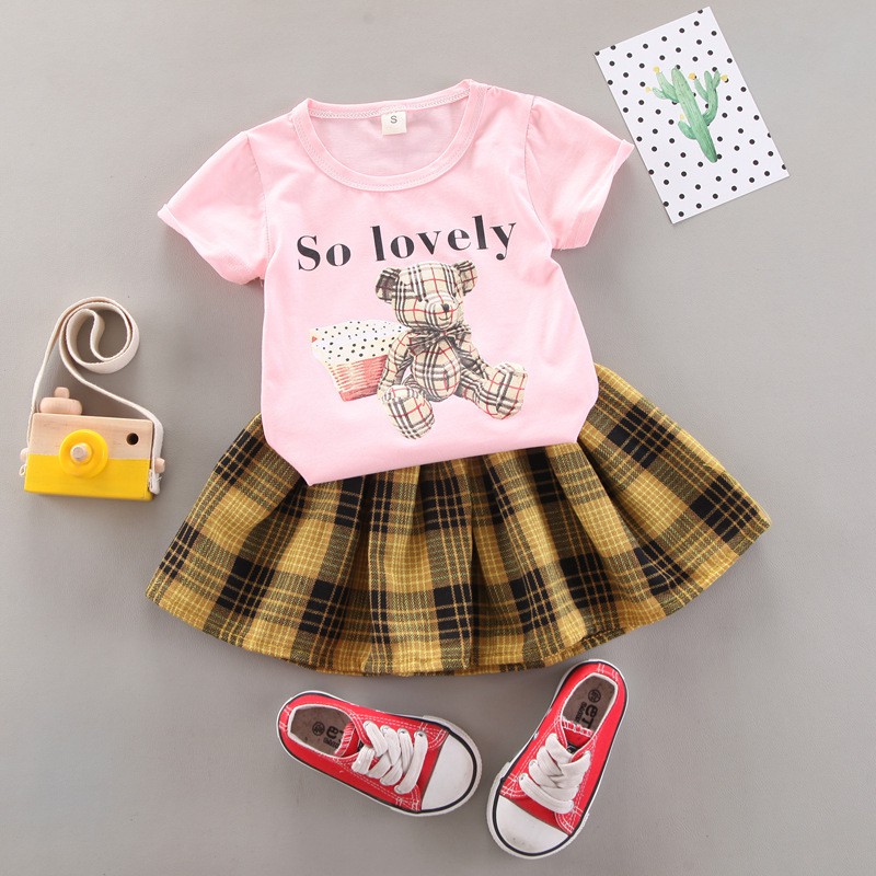 Baju anak Perempuan / Setelan anak cewek lengan pendek 2IN1 Katun IMPORT Korean Style Umur 9bln-4th