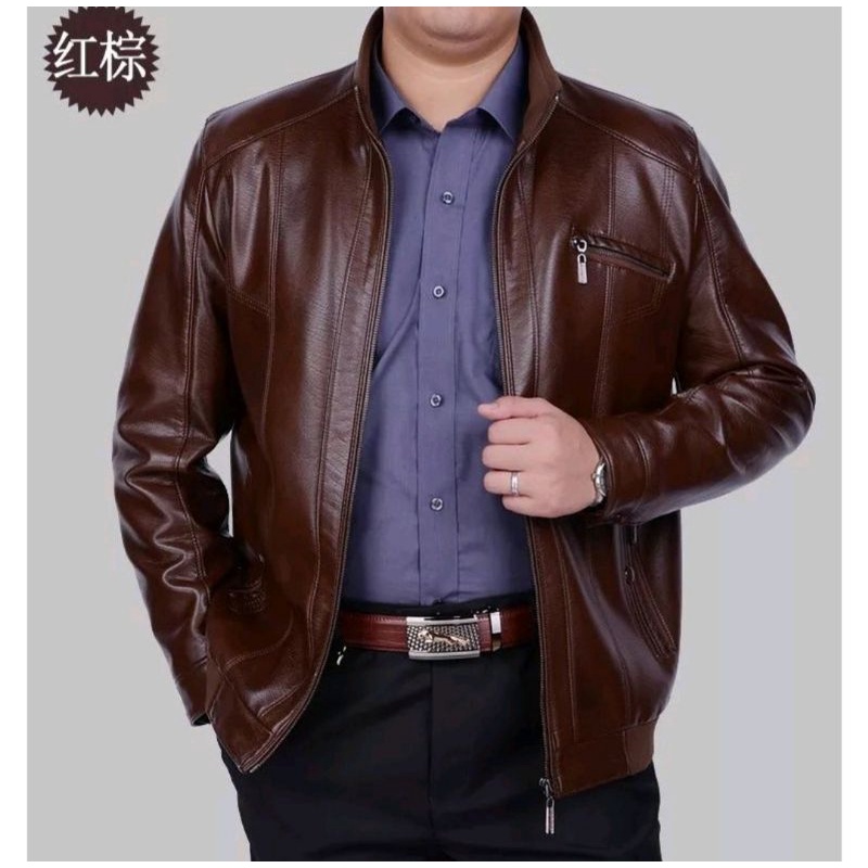 jaket kulit domba pria original coklat tua asli garut