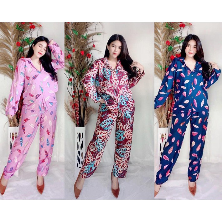 Sweet Honey ~ Baju Setelan Kemeja Lengan Panjang Full Kancing Depan Pajamas Celana Panjang Piyama Wanita Tiedye