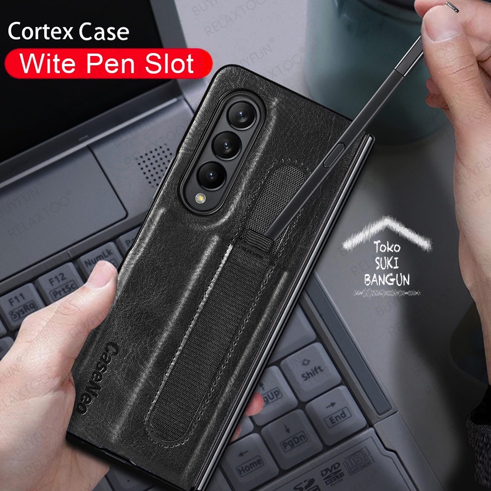 Case Samsung Galaxy Z Fold4 Fold 4 Leather Deluxe Stylus Slot Cover Pouch Protector Casing ZFO4-002