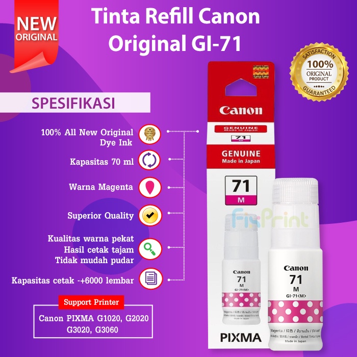 Tinta Canon GI 71 GI-71 GI71 Black Cyan Magenta Yellow G1020 G2020