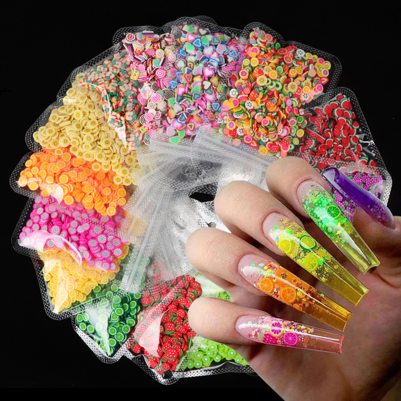 1 Kantong Stiker Sequin Glitter Bentuk Potongan Buah 3d Warna-Warni Untuk Dekorasi Nail Art