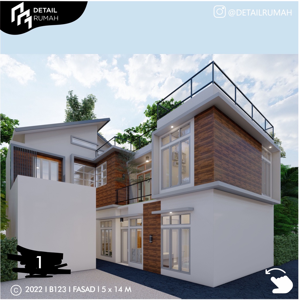 Desain Rumah Konsep Modern Minimalis 5 x 14 M 2 lantai