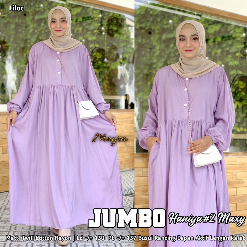 [Bayar Di tempat]. haniya 2 DRESS XXXL JUMBO / BAHAN RAYON TWILL / GAMIS SYARI LD 130-lilac haniya 2