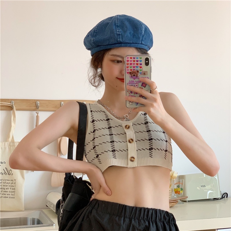 Knit Camisole Crop Top Kamisol Rajut