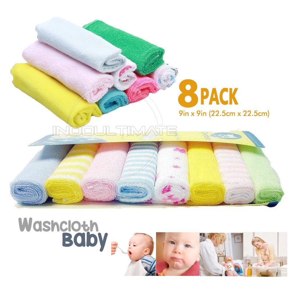 8Pcs Washcloth Sapu Tangan Wash Lap Bayi Lap Mandi Bayi Wash Lap Mandi Bayi 8in1 WL-02 MIX