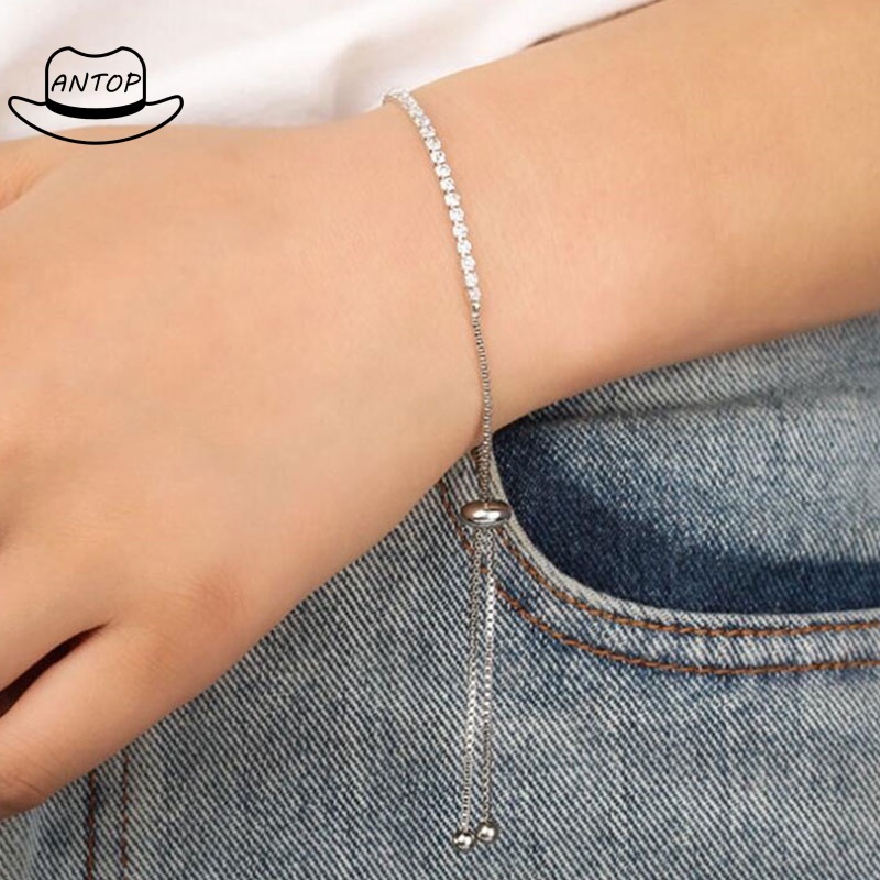 Gelang Serut Titanium Lapis emas permata Rantai Fashion Korea Disesuaikan Gelang Aksesoris Wanita ANTOP