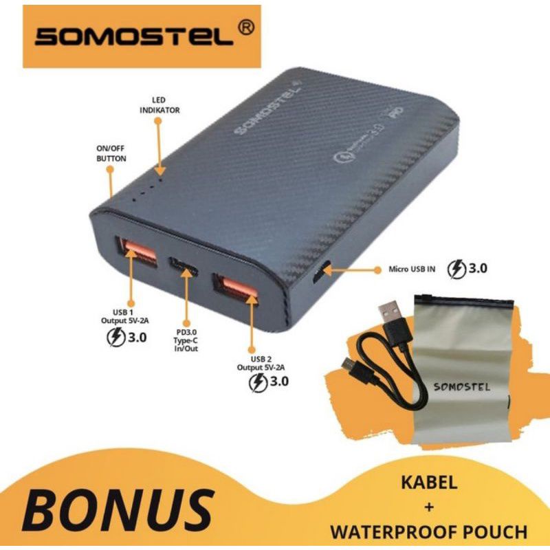 POWERBANK SOMOSTEL SMARTCORE 3 PD+QC3.0 / FAST CHARGE 10000 MAH