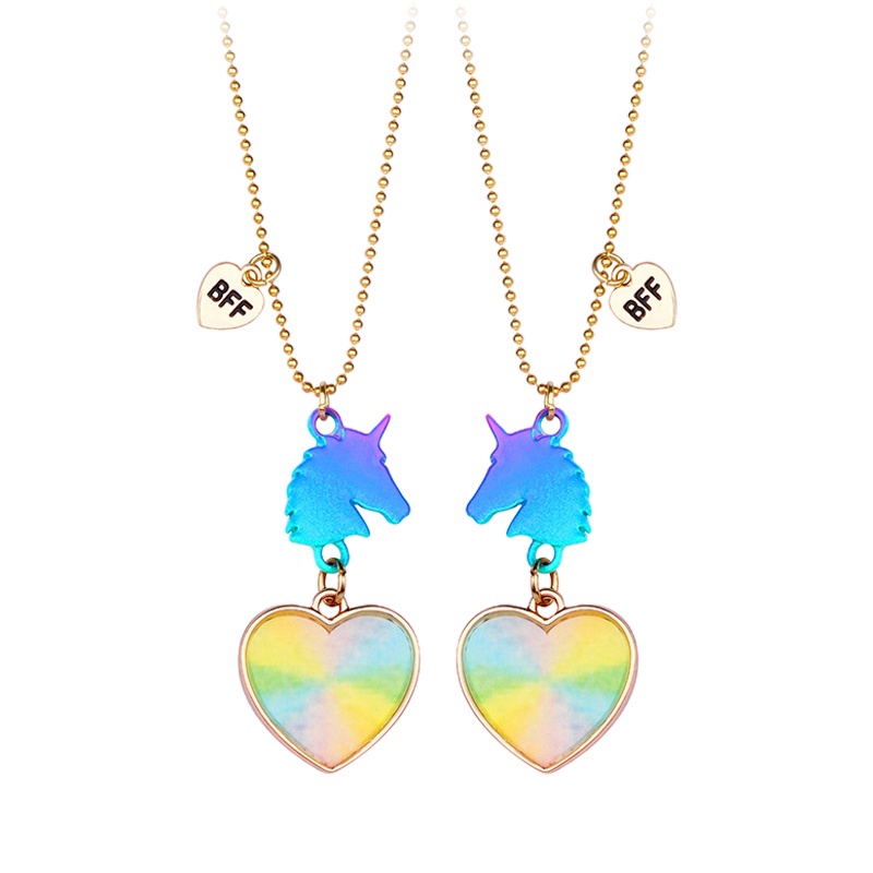 2pcs / Set Kalung Rantai Dengan Liontin Unicorn Warna-Warni Untuk Anak
