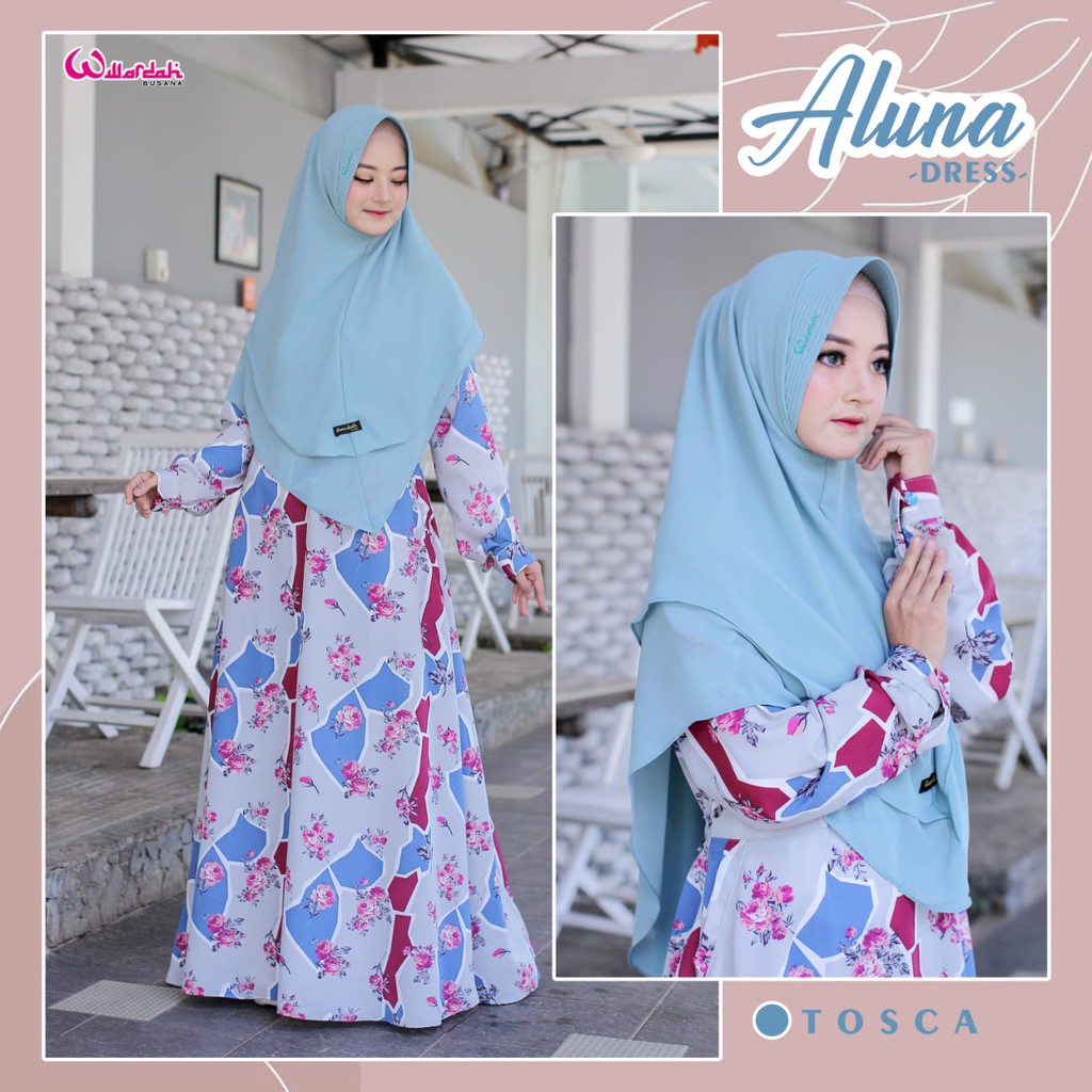 Aluna Dress / Gamis Monalisa set Jilbab bahan Ceruty Babydoll size L