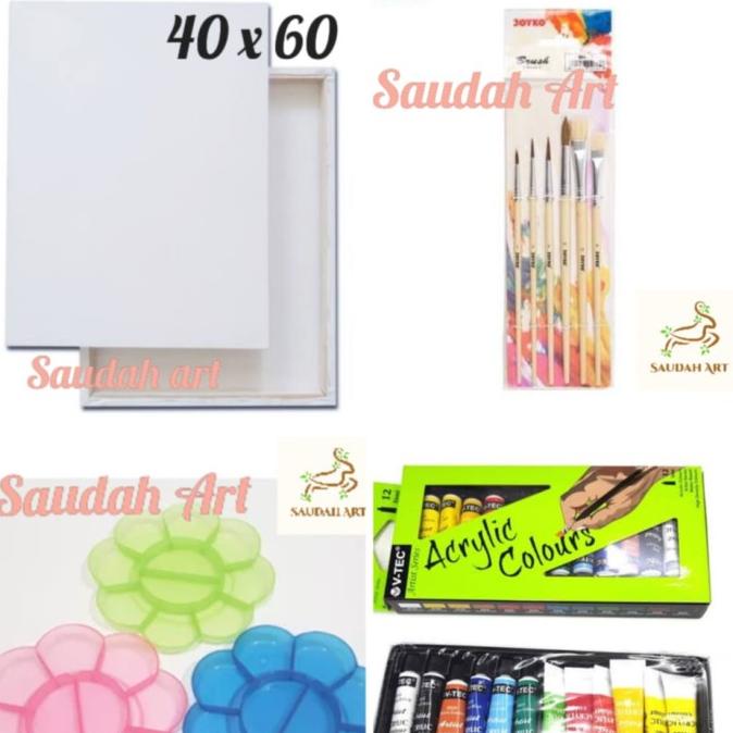 

[COD] Paket Kanvas Lukis (kanvas 40x60,kuas,palet,cat akrilik) KOMPLIT Kode 677