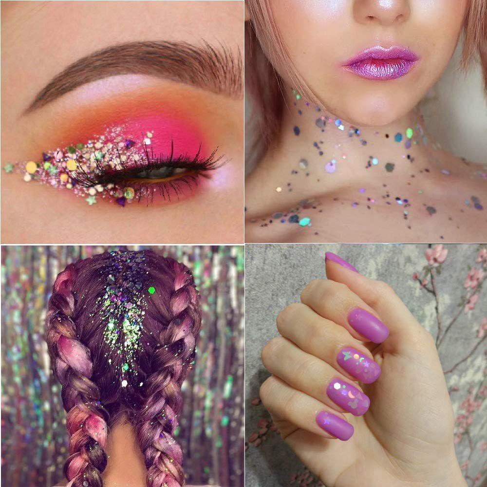 Mxbeauty Hexagon Nail Sequin Laser Mermaid Hologram Cinta Hati Glitter Bulan Manicure Geometris Tubuh Seni Payet